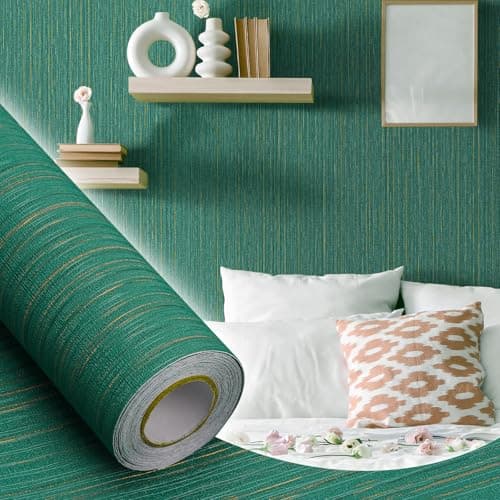 Malachite Green WADILE Textured Linen Peel and Stick Wallpaper