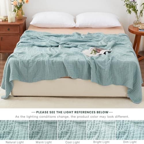 Cyan 100% Cotton Love's Cabin Queen Muslin Blanket, 90"x90"