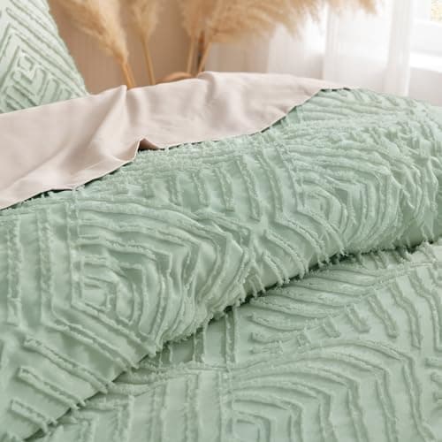 Andency Queen Comforter Set Beige, 3 Pieces Tufted Farmhouse Bedding