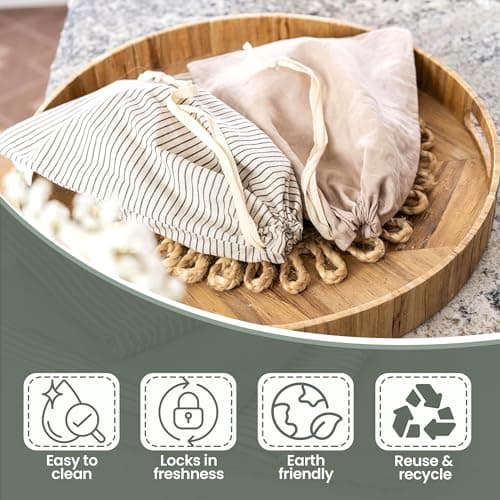 Premium Linen & Beeswax Bread Bags, 2 Pack - Reusable Sourdough & Homemade Storage - Olive Leaf/Almond Branch