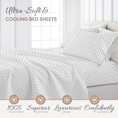 Ultra-Soft & Cooling Navy Blue Dots Queen Bedding Sheet Set (4 Piece)