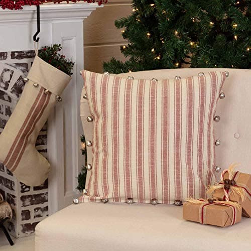 Sleigh Bell Stripe Throw Pillow, Red & Cream, Merry Christmas Décor