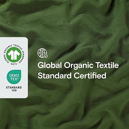 Sijo Organic Stone Washed French Linen Bed Sheet Set, GOTS Certified, Best Cooling Linen Award (Forest, King)