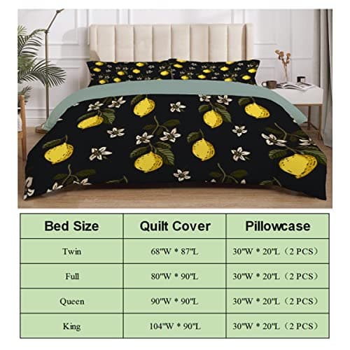 Twin Lemon Tropical Bedding Set with Pillowcases 68x87 Zipper Closure Corner Ties