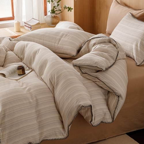 VM VOUGEMARKET Queen Blue Striped Duvet Cover & Pillowcases Set