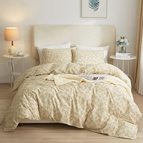 Yellow Floral Duvet Cover Set King - 3 Pieces