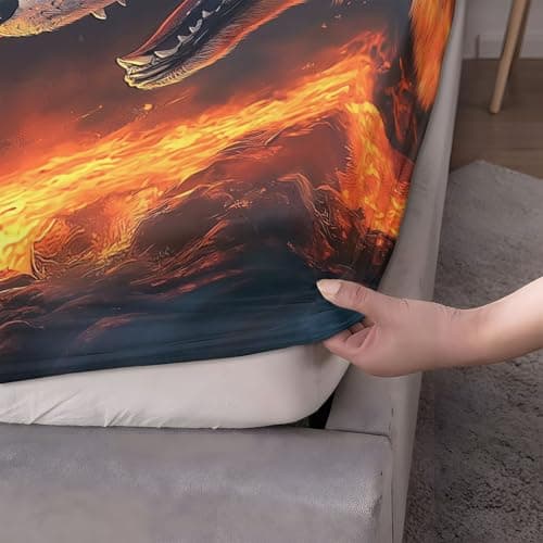 Abstract Flame Wolf & Dragon Black King Size Bed Sheets (1 Fitted, 1 Flat, 2 Pillowcases)