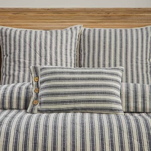 Piper Classics Gray Ticking Stripe 12x20 Pillow Cover Grey & Cream