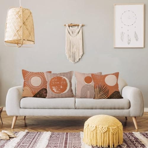 Boho Terracotta & Beige 20x20 Inch Abstract Sunrise Pillow Covers Set of 4