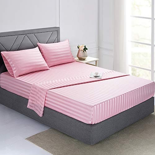 Soft Pink Silk Satin Sheets, Hypoallergenic Full Size Bedding Set, 4 Piece, Deep Pocket