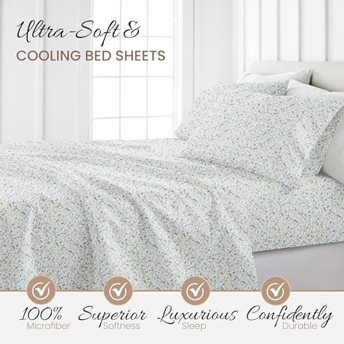 Oeko-TEX Certified Linen Market King Sheets Set - Wildflower Light Blue