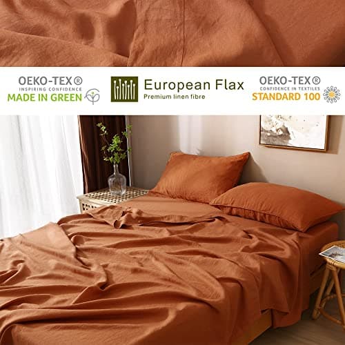 French Linen Sheet Set Full Size Natural Flax Stone Washed 4 Pieces Bedding Soft Luxurious Sheets Set