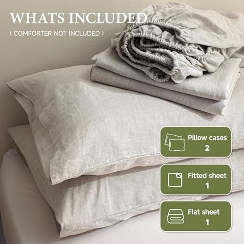 Simple&Opulence 100% Natural French Linen Full Size Bed Sheets Set, 4 Pcs (Linen)
