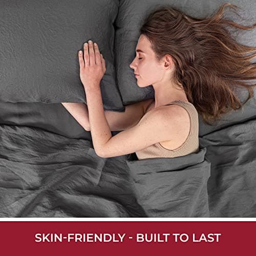 Mellanni 100% Linen Queen Sheets - Gray Sheet Set Fits 16" Mattresses