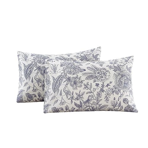 100% Cotton King Size Pillowcases with Botanical Floral Print, 2 Pack