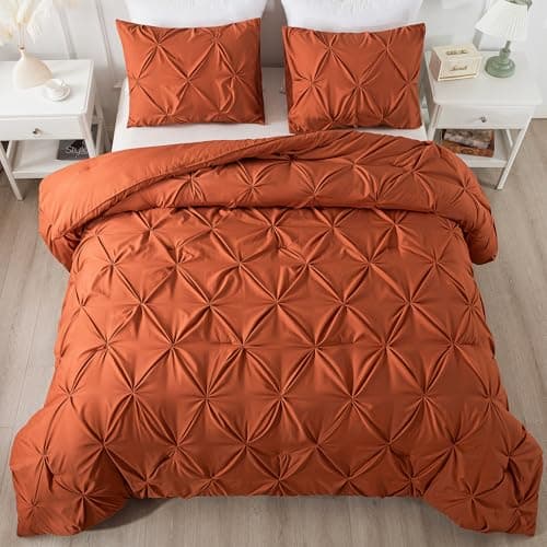 Andency White Queen Size Comforter Set, 3-Piece Cute Pinch Pleat bedding