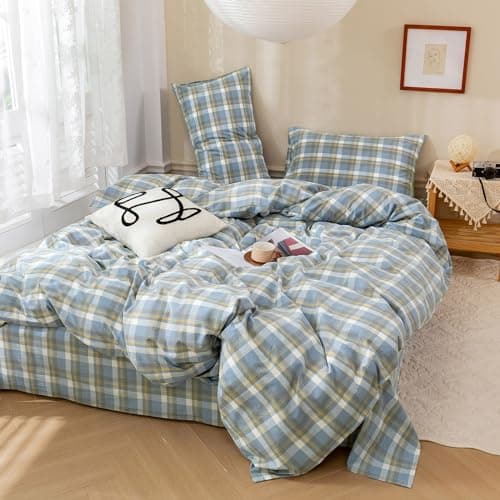 VM VOUGEMARKET Queen Blue Striped Duvet Cover & Pillowcases Set