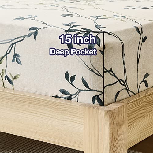 JSD King Size Beige Leaves Printed Microfiber Sheet Set