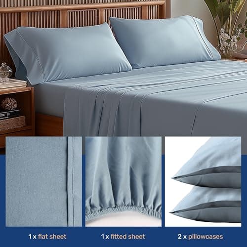 YSSOA Blue Hotel Luxury 4 Piece Bed Sheet Set with Deep Pockets