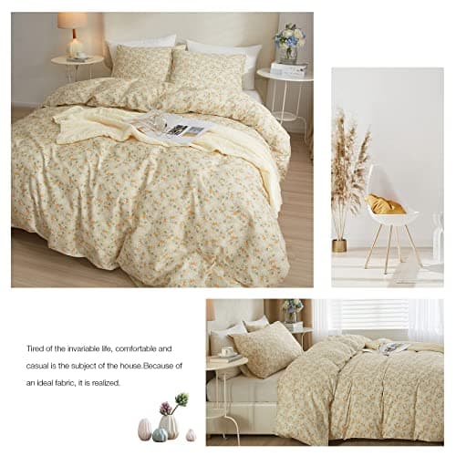 Yellow Floral Duvet Cover Set King - 3 Pieces