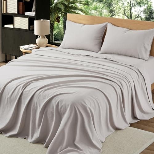 100% French Linen from Normandy, 4Pcs Organic Linen Sheets Full Size, 16 Inch Deep Pocket