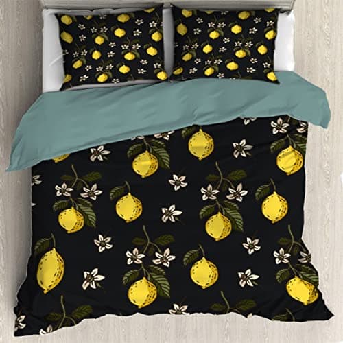 Twin Lemon Tropical Bedding Set with Pillowcases 68x87 Zipper Closure Corner Ties