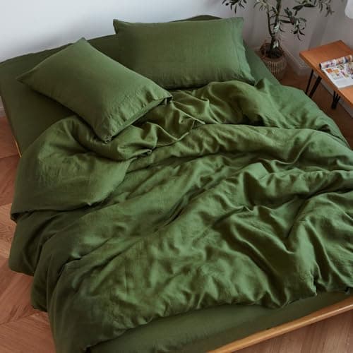 GOTS Certified Sijo Stone Washed Organic French Linen Bed Sheet Set, Dove, Queen