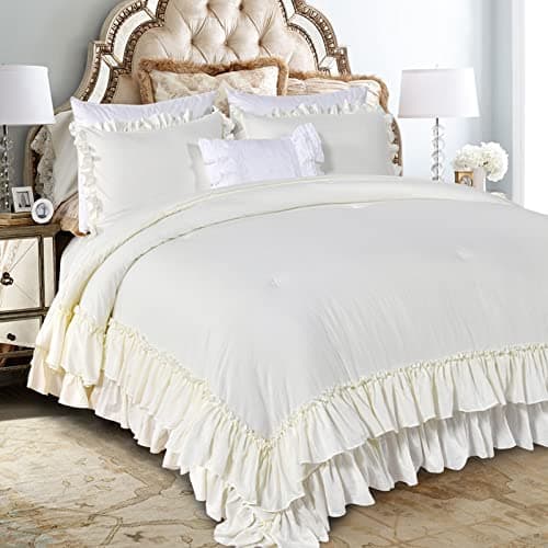 Masaca Ruffled Comforter Set Queen, Farmhouse Boho Chic Linen Feel Bedding