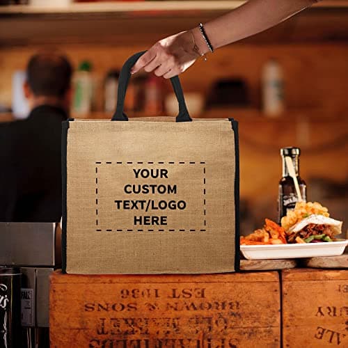 Eco-Friendly Fresno Jute Tote Bags - Set of 10, Personalized Black