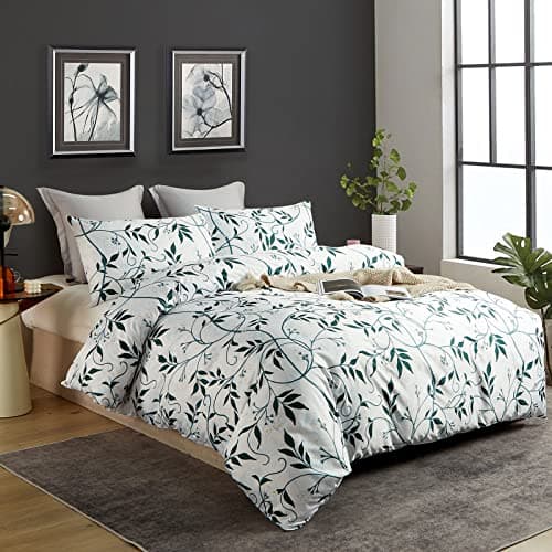 Ikawaapurry Queen Size Farmhouse Boho Comforter Set with Flowers Plants 3 Pcs Comforter 2 Pillow Shams