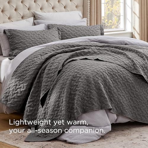 Bedsure Queen Size Basket Weave Quilt - Soft Grey Seasonal Bedding Set