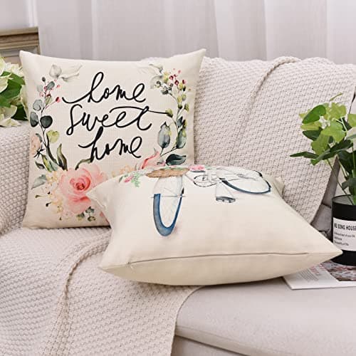 Tosewever Spring Floral Throw Pillow Covers - 18x18 Inches, Set of 4 for Couch & Home