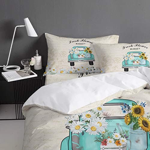 Flower Market Retro Truck Daisies Full Duvet Cover Set