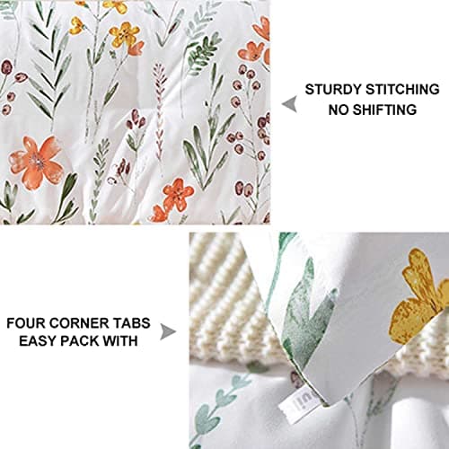 Queen Size White Yellow Floral Comforter Set - Green Leaf Print Reversible Down Alternative Bedding - 90x90 Vintage Farm