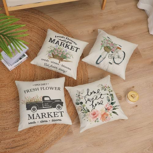 YeeJu Farmhouse Floral 12x12inch Outdoor Throw Pillow Covers