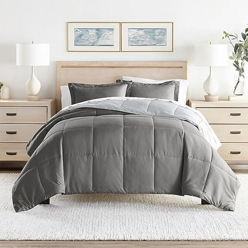 Reversible Queen Comforter Set - Soft and Lightweight Down Alternative - Includes Comforter and 2 Pillow Shams