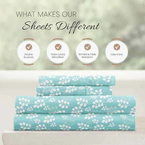 Ultra-Soft & Cooling Queen Bed Sheet Set - Pale Blue Wheatfield