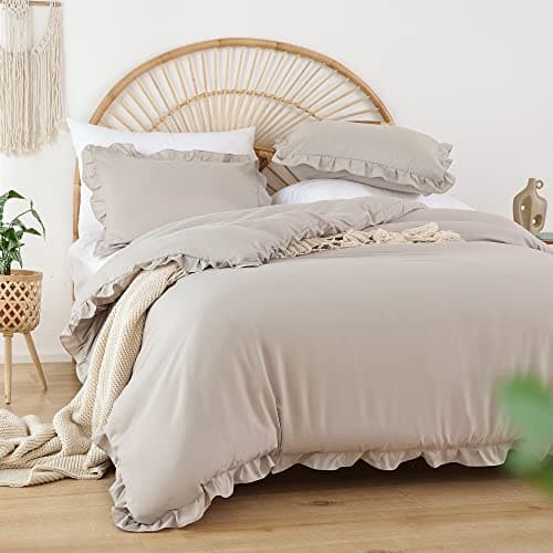 JANZAA Queen Oatmeal Comforter Set & Pillowcases - Soft Fluffy, All Season