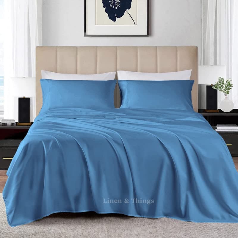 Premium 100% Egyptian Cotton 800 Thread Count 120x80 King Sheet Set, Deep Pocket 18", Mediterranean Blue