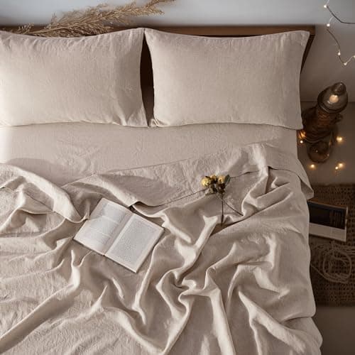 100% Linen King Size Bed Sheet Set - Solid White Color