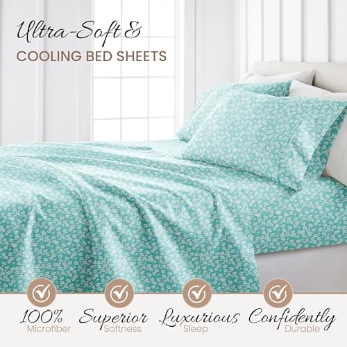 Ultra-Soft & Cooling Queen Bed Sheet Set - Pale Blue Wheatfield