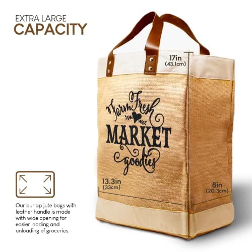 French Market Jute Tote Bag - Reusable Grocery Organizer