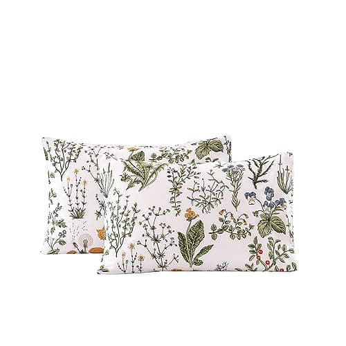 100% Cotton King Size Pillowcases with Botanical Floral Print, 2 Pack