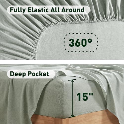 Hyde Lane Organic Linen Sheet Set - 4 Pcs Sage Green Queen Size