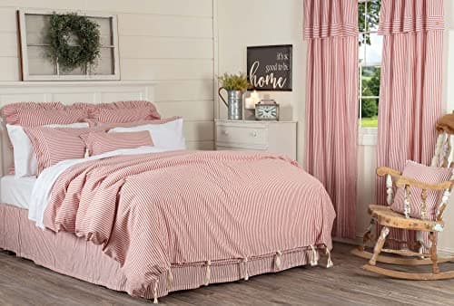 Red & Off-White Farmhouse Ticking Stripe King Duvet Cover, Soft & Comfortable