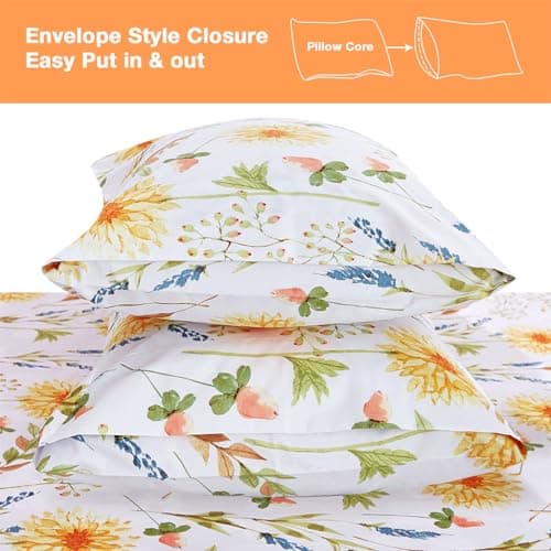 JSD Yellow Floral Printed Full Size 4 Piece Microfiber Sheet Set Extra Deep Pocket