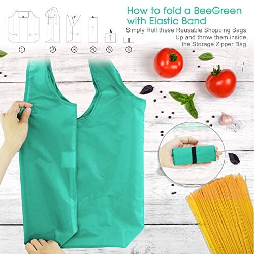 BeeGreen Foldable 50LBS Extra Large Reusable Grocery & Shopping Bags (10 Pack, Colorful)