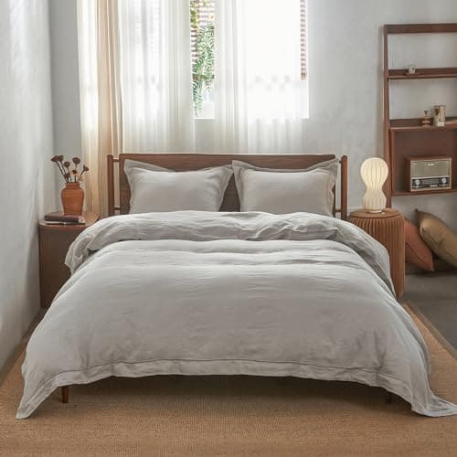 Simple&Opulence Queen Size Natural Linen Duvet & Pillow Shams Set