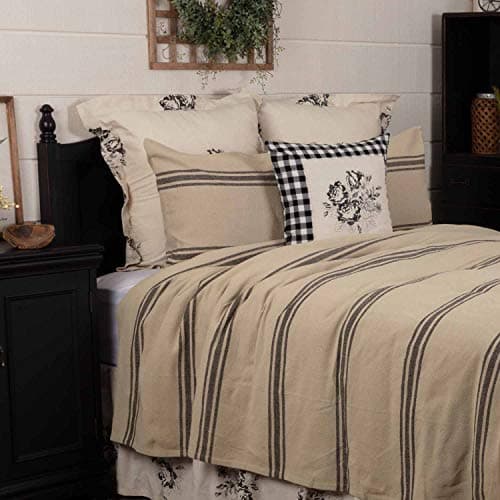 Mill House Beige & Black King Size Stripe Sham, Farmhouse Primitive Grain Sack Woven