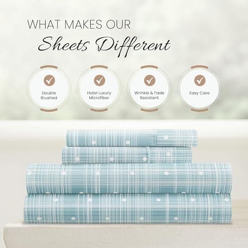 Simply Soft 3 Piece Polkadot Patterned Linen Sheet Set - Twin, Aqua